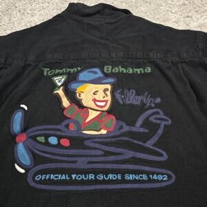 Tommy Bahama Mens Embroidered‎ Graphic Button Up Shirt Black Size L Vintage